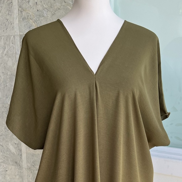 0066/  Army Green Dress Viscose Crinkle Airflow - Picture 4 of 8